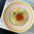 Spaghettis sauce avocat-oeufs de saumon