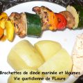 Brochettes de dinde marinée et légumes