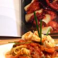 Linguines crevettes, sauce aux tomates confites[...]