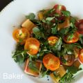 Salade de pourpier, tomate et rhubarbe rôtie au[...]