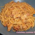 Spaghettis poulet, lardons sauce tomate