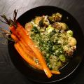 Bouillon de légumes rôtis et riz à la coriandre