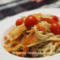 Spaghetti aux légumes et au jambon, sauce[...]