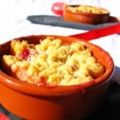 Crumble de pêches à la compote de fraise