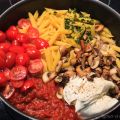 One pot pasta tomate, champignon et jambon cru