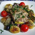 Lapin confit aux 2 huiles, aubergine, tomate,[...]