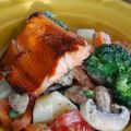 Salade tiède et saumon caramélisé