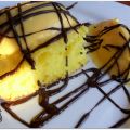 Gâteau jaune citron et sorbet banane-mangue