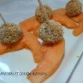 Mini-brochettes de mozzarella panées et melon.,[...]