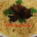 Entrecosto com esparguete de puré de batata