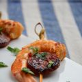 Brochettes de gambas et chorizo pour l'apéritif