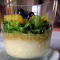 Verrine radis noir, tapenade verte et salade à l