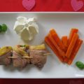 magret de canard roulé au foie gras et basilic,[...]