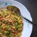 Risotto de coquillettes au jambon et petits pois