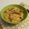 { Plat } Risotto oriental aux cèpes et Jurançon.