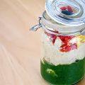 Coulis de basilic et crème de sésame à la mangue