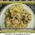 Risotto, mélange de fruits de mer et poireaux