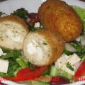 Croquette de poulet et feta sur salade Grecque