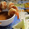 Crevettes coco-lime, trempette à la mangue