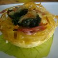 Petits nids de spaghettis au jambon et épinard