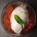 Burrata, granité de tomate à la menthe