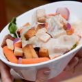 Salade tiède de légumes, tofu et parmesan