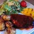 Poitrines de poulet barbecue  et mangue grillée