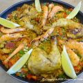Paella andalouse aux Gambas et au poulet
