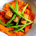 

Tofu fumé sur purée de patates douces 


