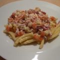 Pâtes alla carbonara et aux petits légumes