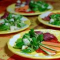 Salade de magret fumé et copeaux de légumes