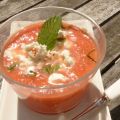 Soupe froide tomate, pastèque, menthe  et feta