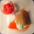 Glace et tuile pistache, fraises en trois façons