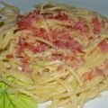 Spaghettis aux poireaux et bacon