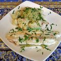 Sole garnie à la crème de poireau-champignon et[...]