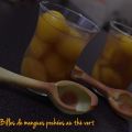 Billes de mangue pochée au thé vert