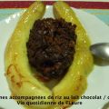Bananes accompagnées de riz au lait chocolat /[...]