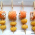 Mini brochettes saumon fumé - chèvre - gnocchi