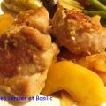 Mignon de porc, confit de pommes et d'oignons