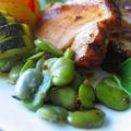 Roti de porc caramelise tian aux fevettes,[...]