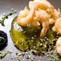 Tempura de crevettes, gelée au thé matcha,[...]