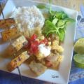 Curry d'aubergine et chou-fleur, et brochettes[...]