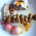 Rôti de porc farci aux légumes de printemps