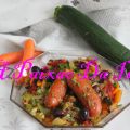 Morgesas e bife moido com legumes no forno