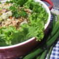 Salade de gourganes, orge et pancetta