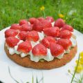 Gâteau breton à la rhubarbe et aux fraises