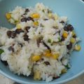 Riz au maïs, haricots noirs et coriandre