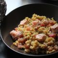 Salade de lentilles corail, boulgour et saumon