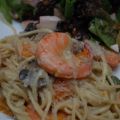 Linguine crevettes et légumes, sauce crémeuse