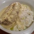 Chaudruns de porc et porée blanche